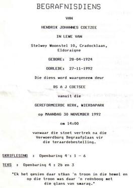COETZEE-Hendrik-Johannes-1924-1992-M