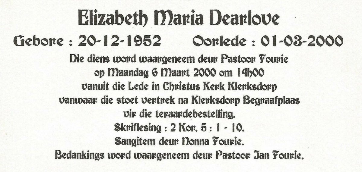 DEARLOVE-Elizabeth-Maria-nee-Pieterse-1952-2000-F-99