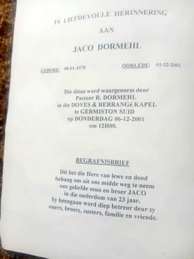 DORMEHL-Jaco-1978-2001-M