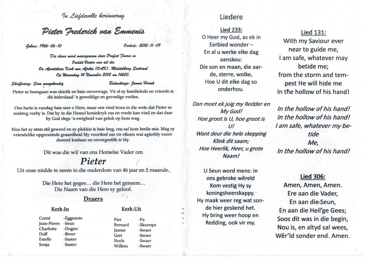 EMMENIS-VAN-Pieter-Frederick-Nn-Pieter-1966-2012-M-1