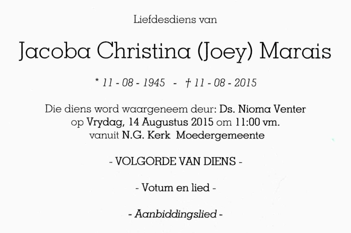 MARAIS-Jacoba-Christina-Nn-Joey-1945-2015-F_2