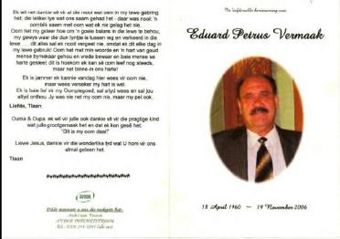 VERMAAK-Eduard-Petrus-1960-2006-GGSA.NoordWesVersameling-M